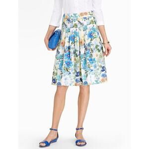 Talbots Piper Floral Pleated Midi Skirt Blue Yellow White Polished Cotton 20